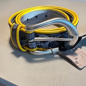 Snake print genuine leather belt with yellow outlining size medium
